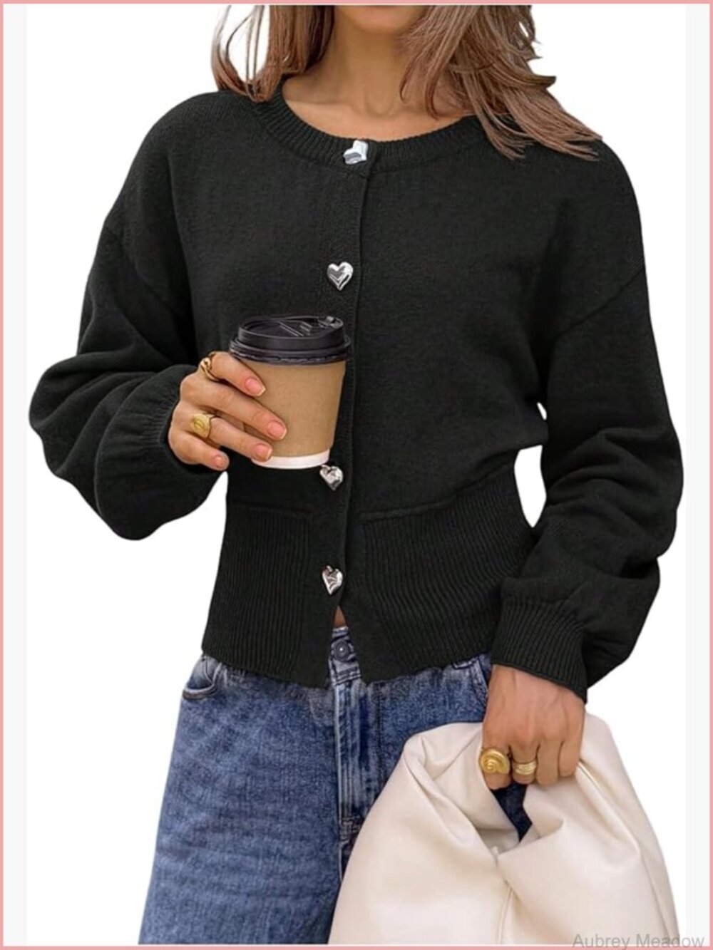 Women's Heart Button Up Cardigan Sweater Cinched Waist Knit